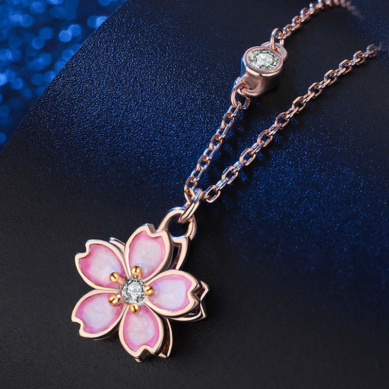 925 Sterling Silver Rotatable Cherry Blossom Necklace