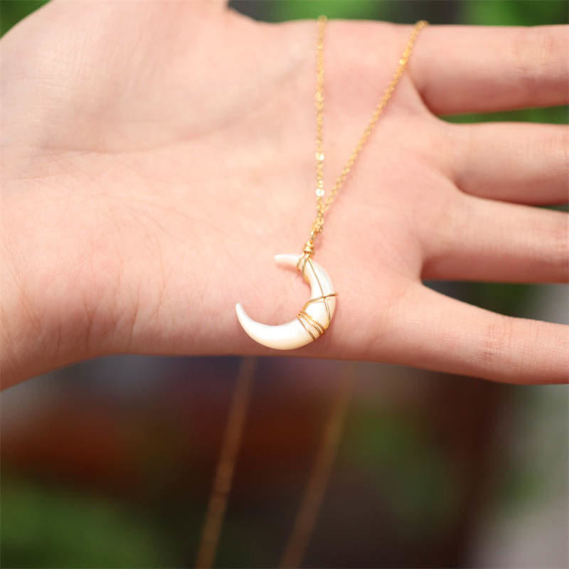Tridacna Stone Crescent Moon Necklace