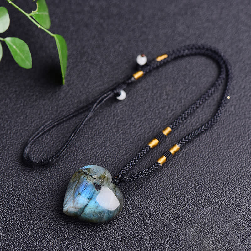 Labradorite Heart Crystal Healing Pendant Necklace