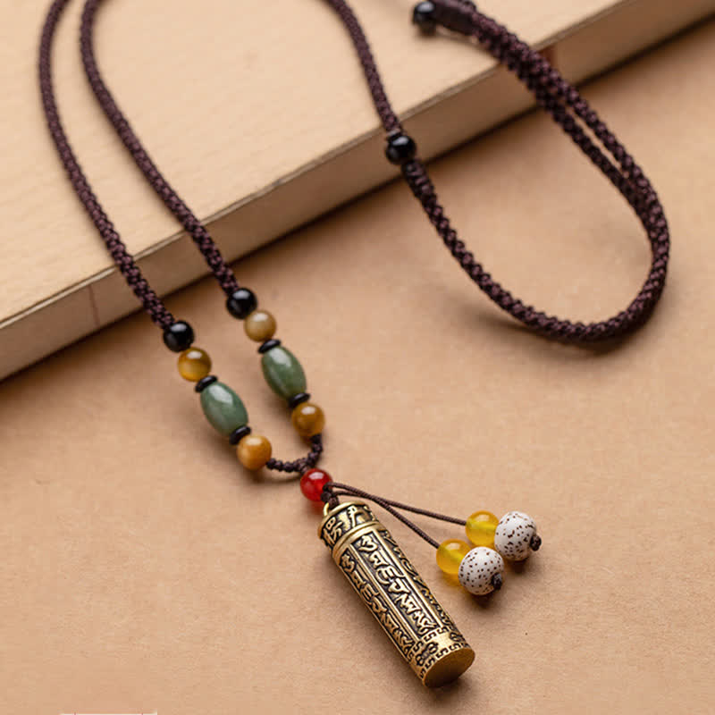 Tibetan Om Mani Padme Hum Agate Protection Pendant