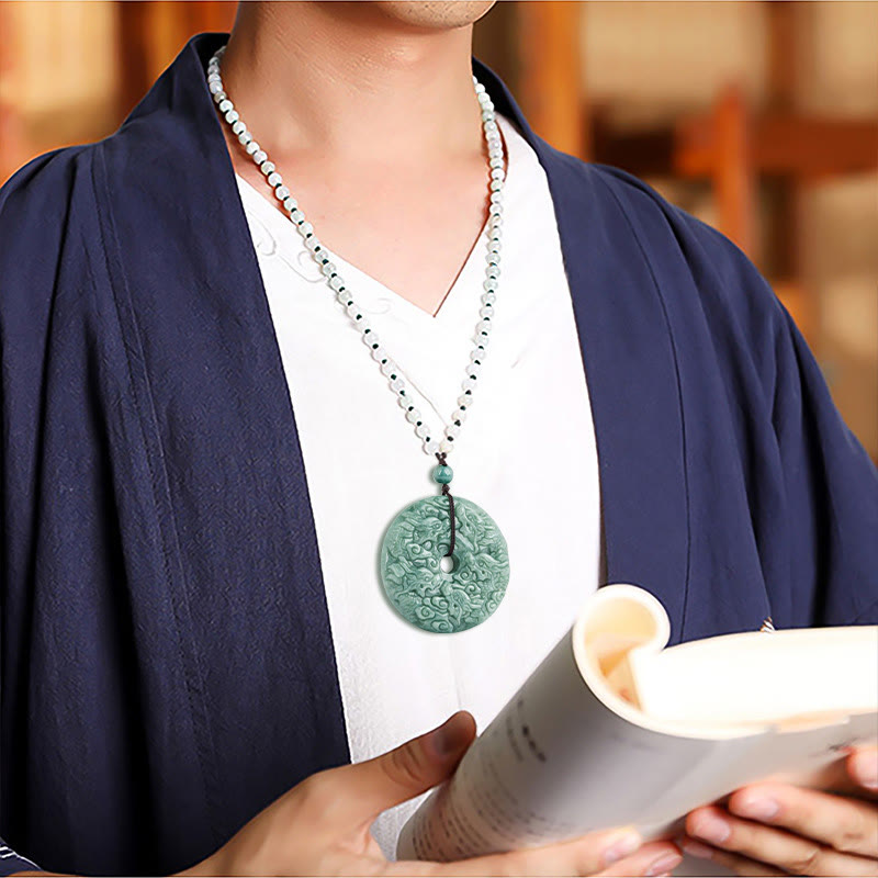 Natural Jade Nine Dragons Pendant Necklace