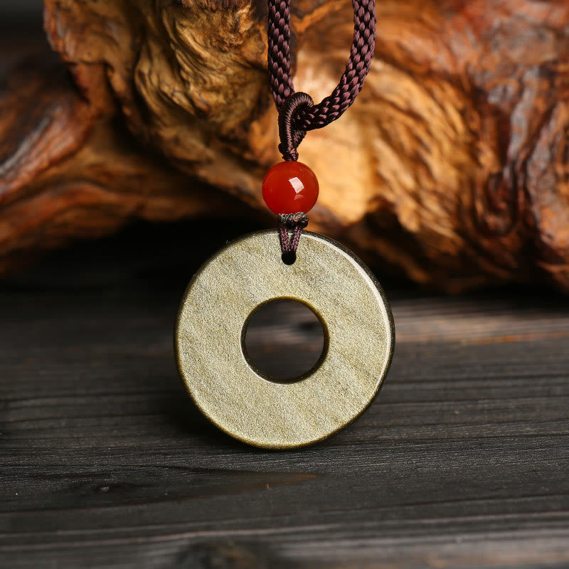 Gold Sheen Obsidian Pixiu Wealth Necklace